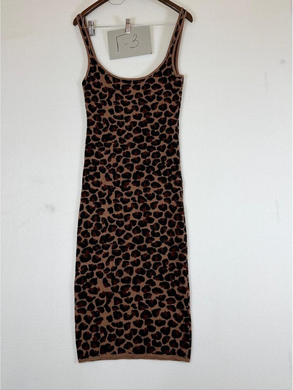 LPA Leopard Print Knit Sleeveless‎ Scoop Neck Midi Dress XS